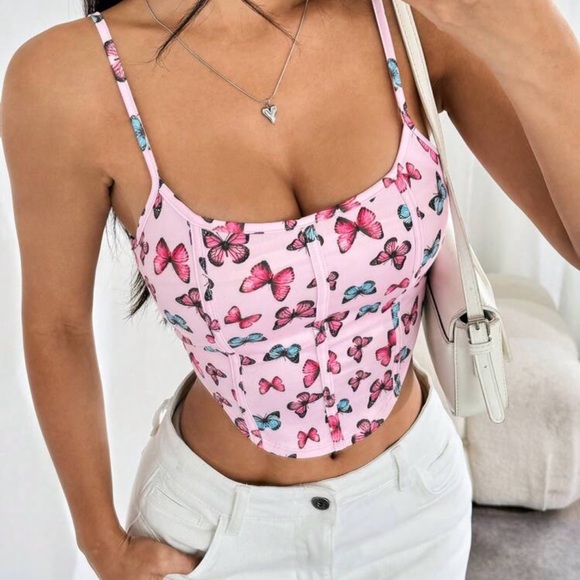 Tops - Pink Butterfly Print Women's Top